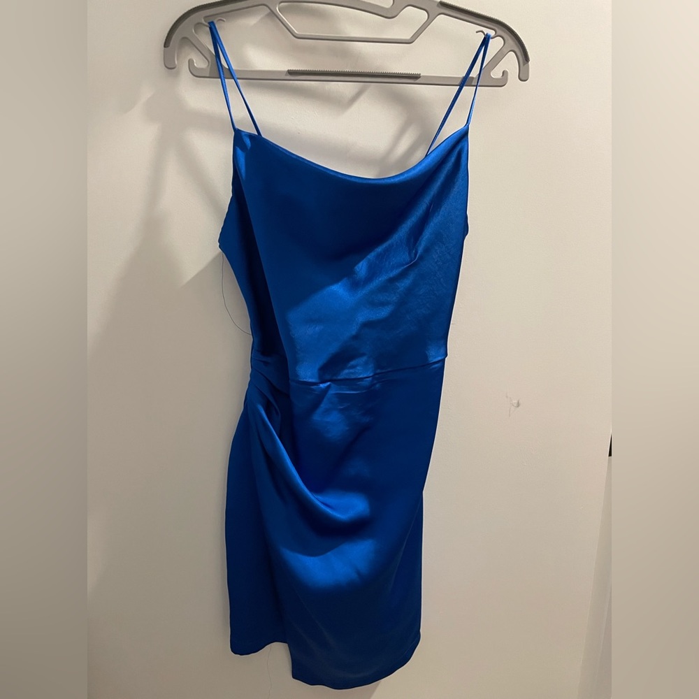 ZARA Blue Satin Cowl Neck Dress